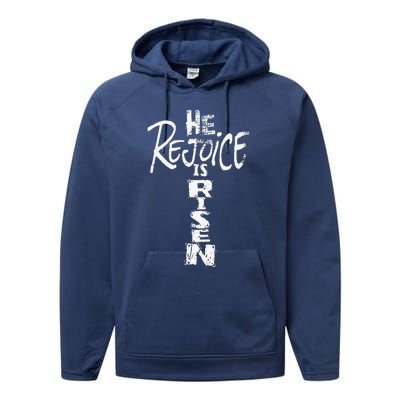 He Is Risen Rejoice Jesus Lives Easter Gifts Performance Fleece Hoodie