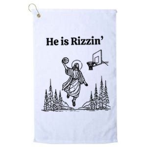 He Is Rizzin Funny Basketball Retro Christian Religious Platinum Collection Golf Towel