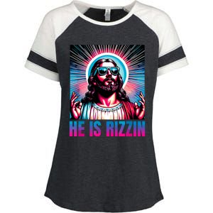 He Is Rizzin Jesus Is Rizzen Enza Ladies Jersey Colorblock Tee