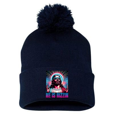 He Is Rizzin Jesus Is Rizzen Pom Pom 12in Knit Beanie