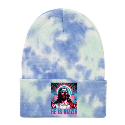 He Is Rizzin Jesus Is Rizzen Tie Dye 12in Knit Beanie