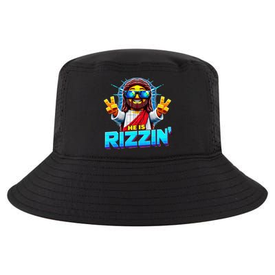 He Is Rizzen Jesus Has Rizzen Retro Christian Pixel Gaming Gift Cool Comfort Performance Bucket Hat