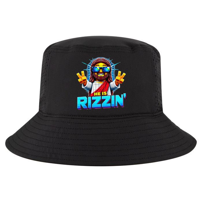 He Is Rizzen Jesus Has Rizzen Retro Christian Pixel Gaming Gift Cool Comfort Performance Bucket Hat