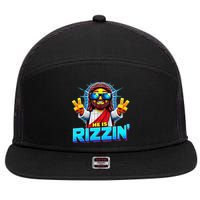 He Is Rizzen Jesus Has Rizzen Retro Christian Pixel Gaming Gift 7 Panel Mesh Trucker Snapback Hat