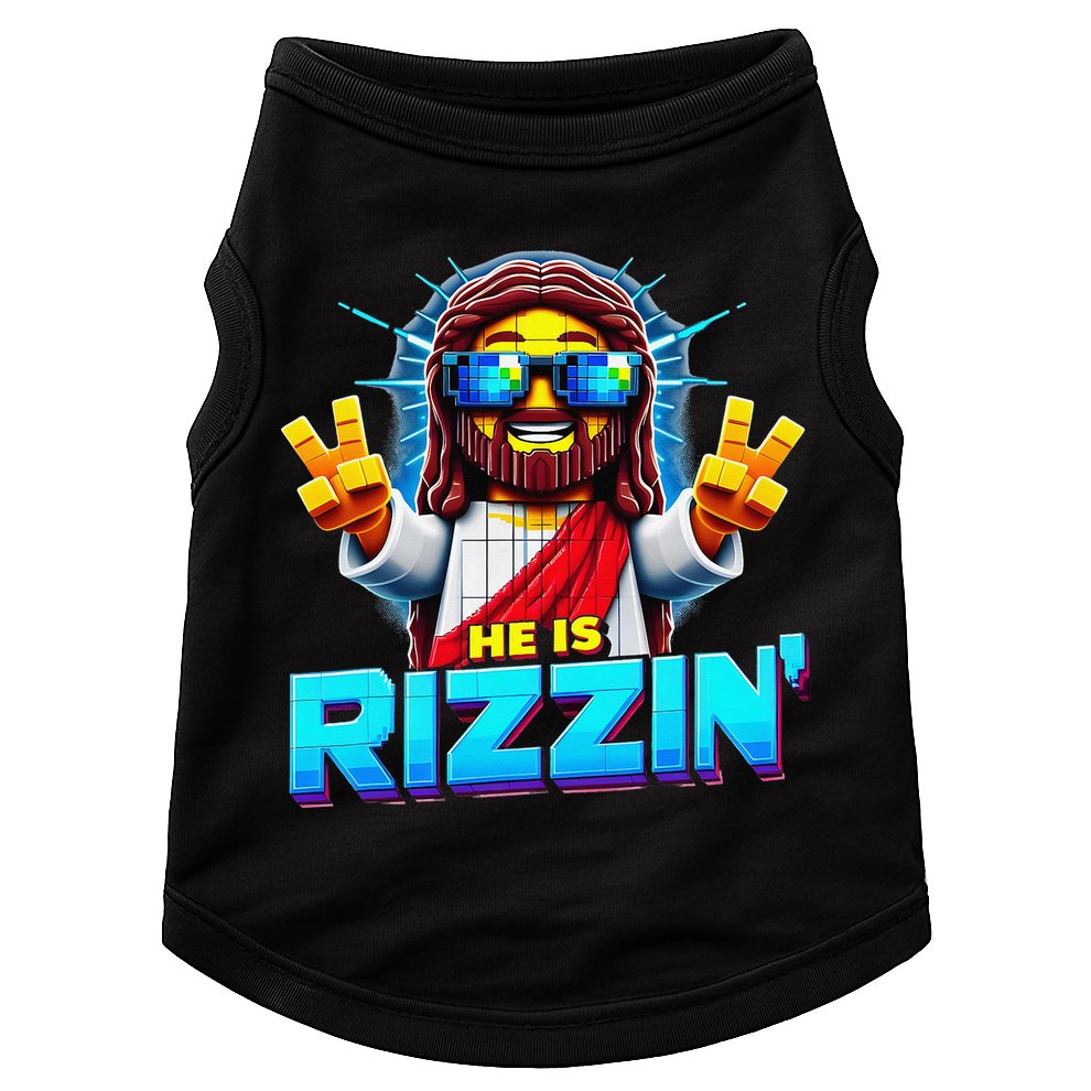 He Is Rizzen Jesus Has Rizzen Retro Christian Pixel Gaming Gift Doggie Tank