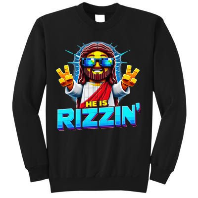 He Is Rizzen Jesus Has Rizzen Retro Christian Pixel Gaming Gift Sweatshirt