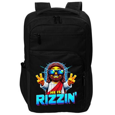 He Is Rizzen Jesus Has Rizzen Retro Christian Pixel Gaming Gift Impact Tech Backpack
