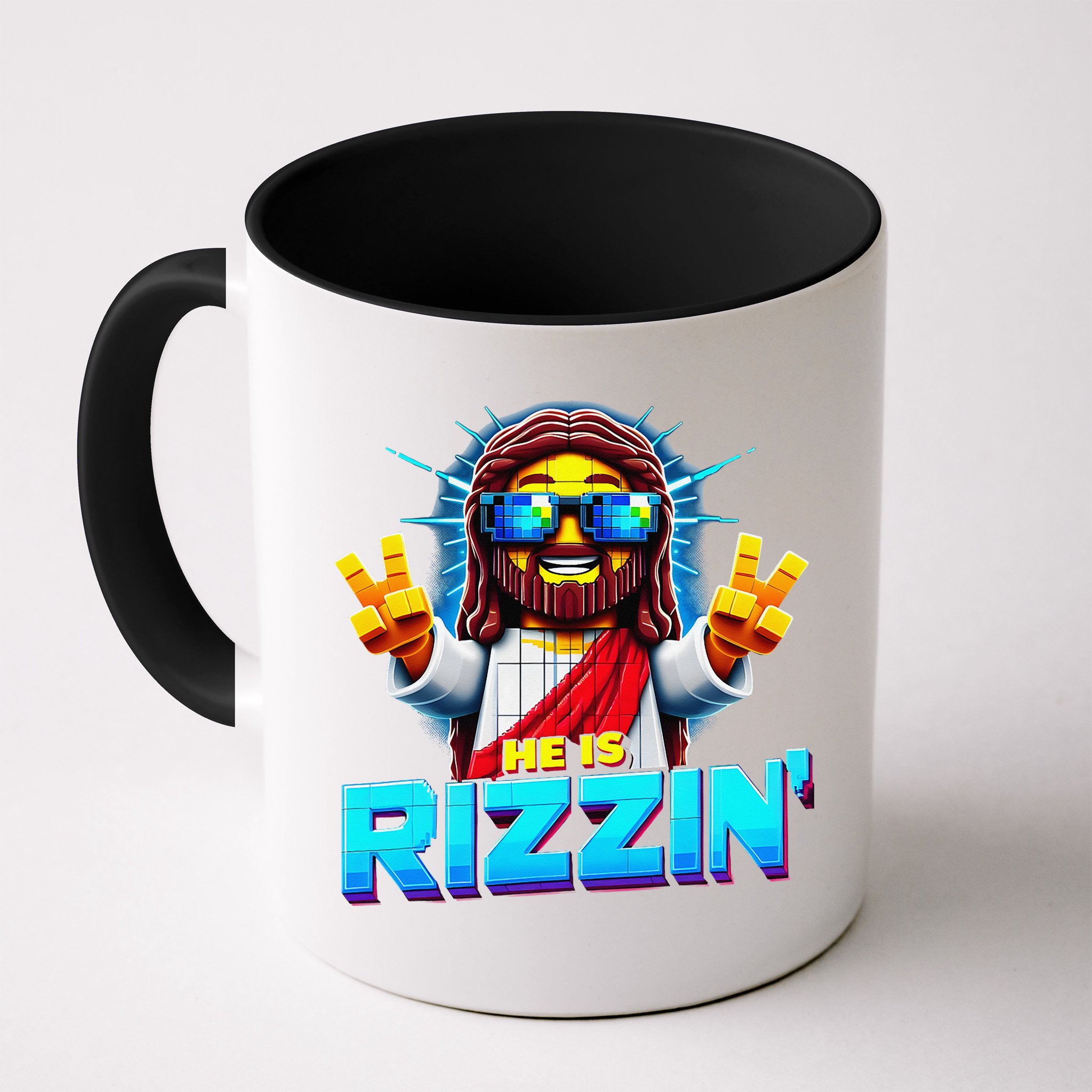 He Is Rizzen Jesus Has Rizzen Retro Christian Pixel Gaming Gift Mug