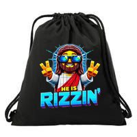 He Is Rizzen Jesus Has Rizzen Retro Christian Pixel Gaming Gift Drawstring Bag