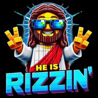 He Is Rizzen Jesus Has Rizzen Retro Christian Pixel Gaming Gift Drawstring Bag