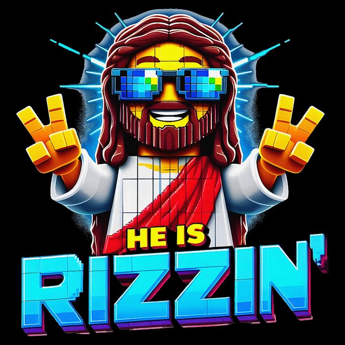 He Is Rizzen Jesus Has Rizzen Retro Christian Pixel Gaming Gift Drawstring Bag