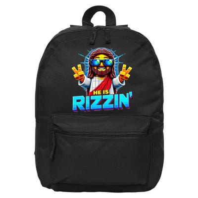 He Is Rizzen Jesus Has Rizzen Retro Christian Pixel Gaming Gift 16 in Basic Backpack