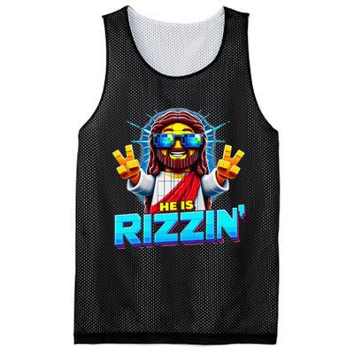 He Is Rizzen Jesus Has Rizzen Retro Christian Pixel Gaming Gift Mesh Reversible Basketball Jersey Tank