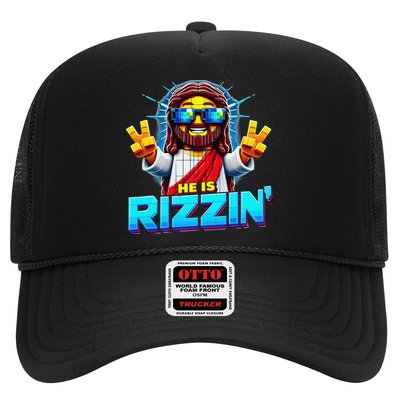 He Is Rizzen Jesus Has Rizzen Retro Christian Pixel Gaming Gift Hat