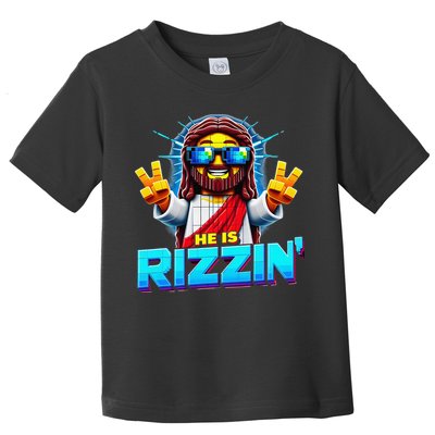 He Is Rizzen Jesus Has Rizzen Retro Christian Pixel Gaming Gift Toddler T-Shirt
