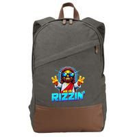 He Is Rizzen Jesus Has Rizzen Retro Christian Pixel Gaming Gift Cotton Canvas Backpack