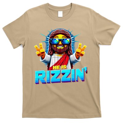 He Is Rizzen Jesus Has Rizzen Retro Christian Pixel Gaming Gift T-Shirt