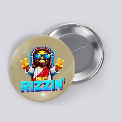 He Is Rizzen Jesus Has Rizzen Retro Christian Pixel Gaming Gift Button