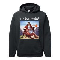 He Is Rizzin Jesus Is Rizzen Jesus Basketball Christian Performance Fleece Hoodie