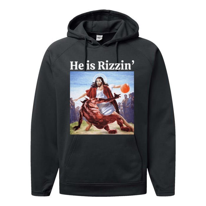 He Is Rizzin Jesus Is Rizzen Jesus Basketball Christian Performance Fleece Hoodie