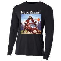 He Is Rizzin Jesus Is Rizzen Jesus Basketball Christian Cooling Performance Long Sleeve Crew