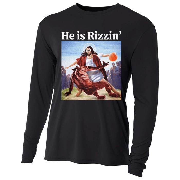 He Is Rizzin Jesus Is Rizzen Jesus Basketball Christian Cooling Performance Long Sleeve Crew