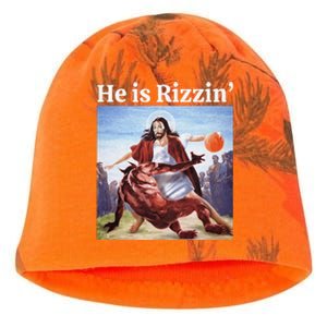 He Is Rizzin Jesus Is Rizzen Jesus Basketball Christian Kati - Camo Knit Beanie