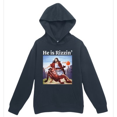 He Is Rizzin Jesus Is Rizzen Jesus Basketball Christian Urban Pullover Hoodie