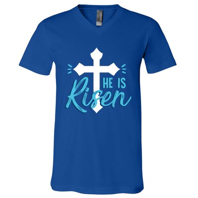 He Is Risen Inspirational Religious Holy Week Christian Gift V-Neck T-Shirt