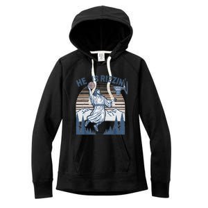 He Is Risen Rizzin Easter Jesus Christian Faith Basketball Women's Fleece Hoodie