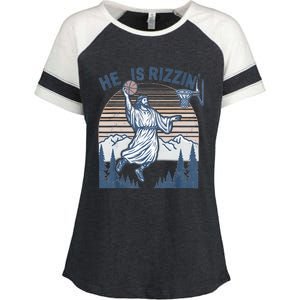 He Is Risen Rizzin Easter Jesus Christian Faith Basketball Enza Ladies Jersey Colorblock Tee