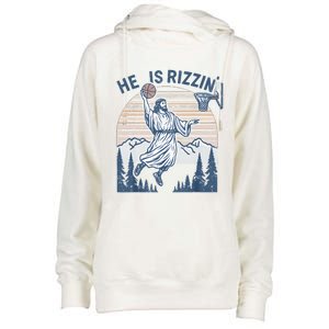 He Is Risen Rizzin Easter Jesus Christian Faith Basketball Womens Funnel Neck Pullover Hood