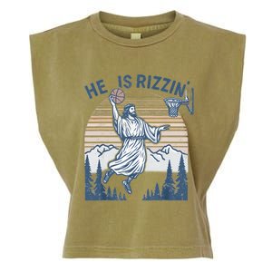 He Is Risen Rizzin Easter Jesus Christian Faith Basketball Garment-Dyed Women's Muscle Tee