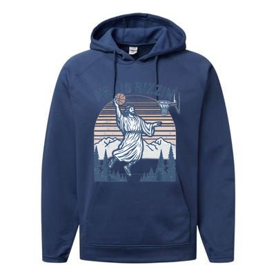 He Is Risen Rizzin Easter Jesus Christian Faith Basketball Performance Fleece Hoodie