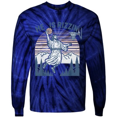 He Is Risen Rizzin Easter Jesus Christian Faith Basketball Tie-Dye Long Sleeve Shirt