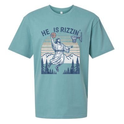 He Is Risen Rizzin Easter Jesus Christian Faith Basketball Sueded Cloud Jersey T-Shirt