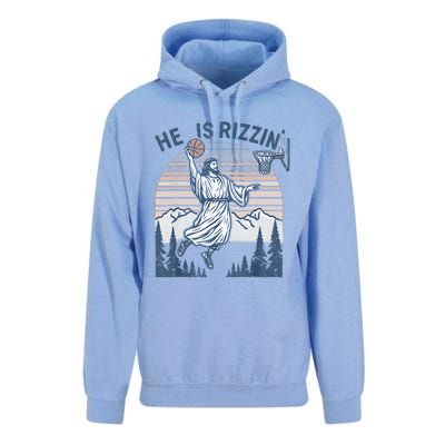 He Is Risen Rizzin Easter Jesus Christian Faith Basketball Unisex Surf Hoodie