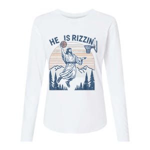 He Is Risen Rizzin Easter Jesus Christian Faith Basketball Womens Cotton Relaxed Long Sleeve T-Shirt