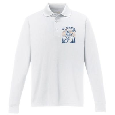 He Is Risen Rizzin Easter Jesus Christian Faith Basketball Performance Long Sleeve Polo