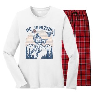 He Is Risen Rizzin Easter Jesus Christian Faith Basketball Women's Long Sleeve Flannel Pajama Set 