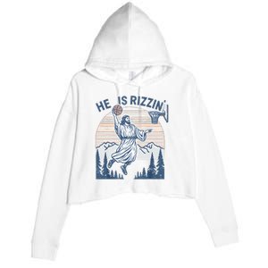 He Is Risen Rizzin Easter Jesus Christian Faith Basketball Crop Fleece Hoodie