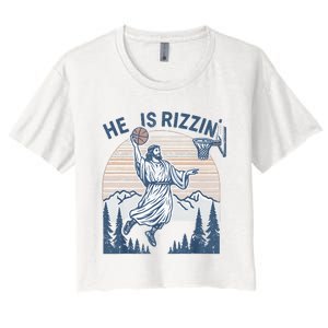 He Is Risen Rizzin Easter Jesus Christian Faith Basketball Women's Crop Top Tee