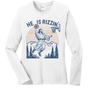 He Is Risen Rizzin Easter Jesus Christian Faith Basketball Ladies Long Sleeve Shirt