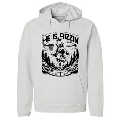 He Is Rizzin Funny Basketball Christian Religious Gift Performance Fleece Hoodie