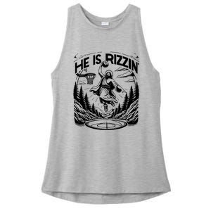 He Is Rizzin Funny Basketball Christian Religious Gift Ladies PosiCharge Tri-Blend Wicking Tank