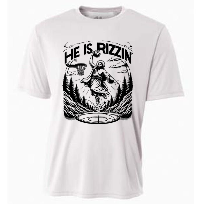 He Is Rizzin Funny Basketball Christian Religious Gift Cooling Performance Crew T-Shirt