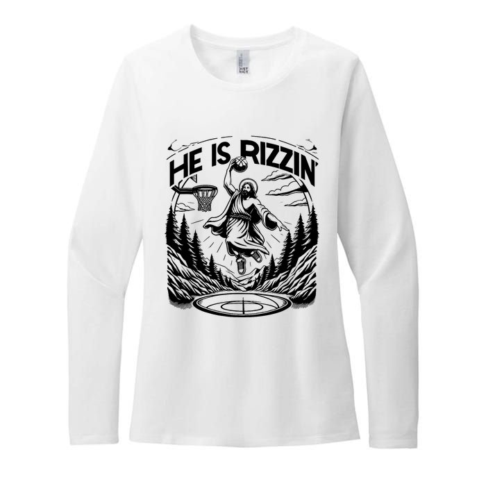 He Is Rizzin Funny Basketball Christian Religious Gift Womens CVC Long Sleeve Shirt