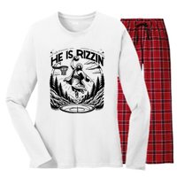 He Is Rizzin Funny Basketball Christian Religious Gift Women's Long Sleeve Flannel Pajama Set 