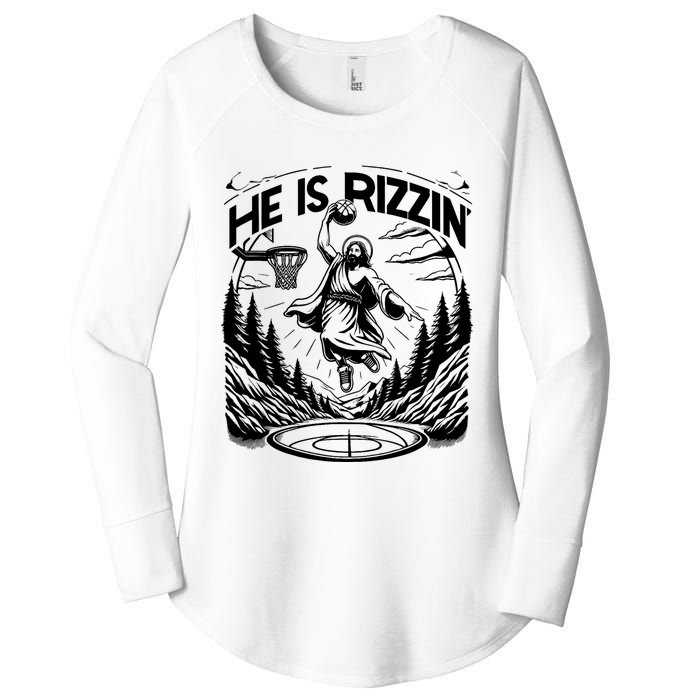 He Is Rizzin Funny Basketball Christian Religious Gift Women's Perfect Tri Tunic Long Sleeve Shirt