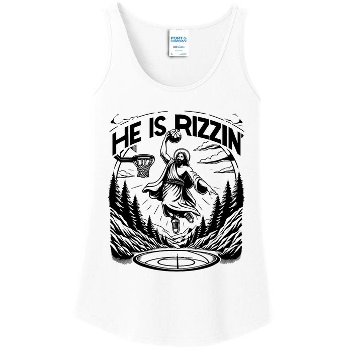 He Is Rizzin Funny Basketball Christian Religious Gift Ladies Essential Tank